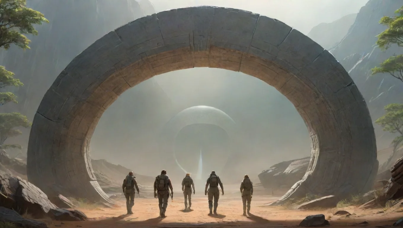 aiBackdrop background environment neutral colors artstation nostalgic SG 1 team SG1 team You hear a strange whooshing sound and the Stargate opens and four humans step through undefined