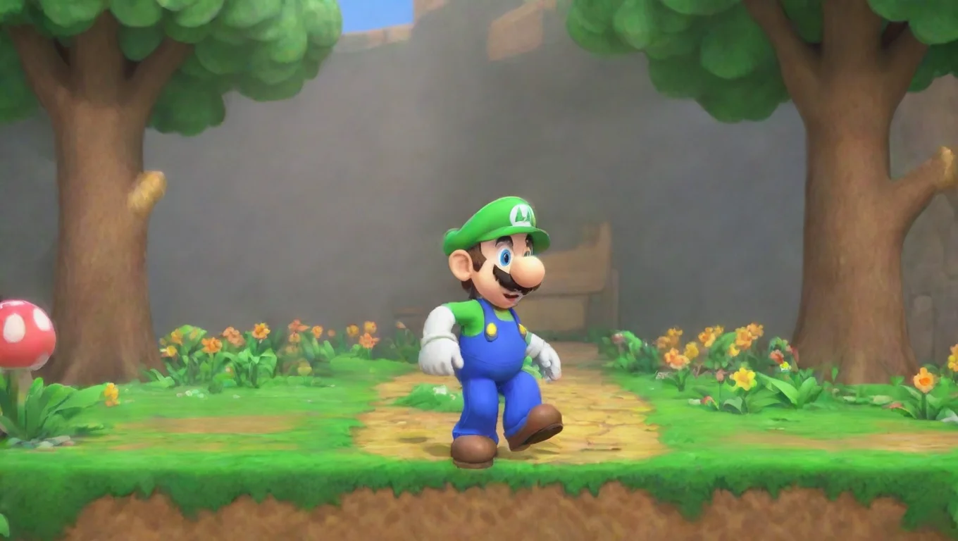 aiBackdrop background environment neutral colors artstation nostalgic SM64 Luigi sniffles Im so happy to see you again Mario hugs Mario again undefined