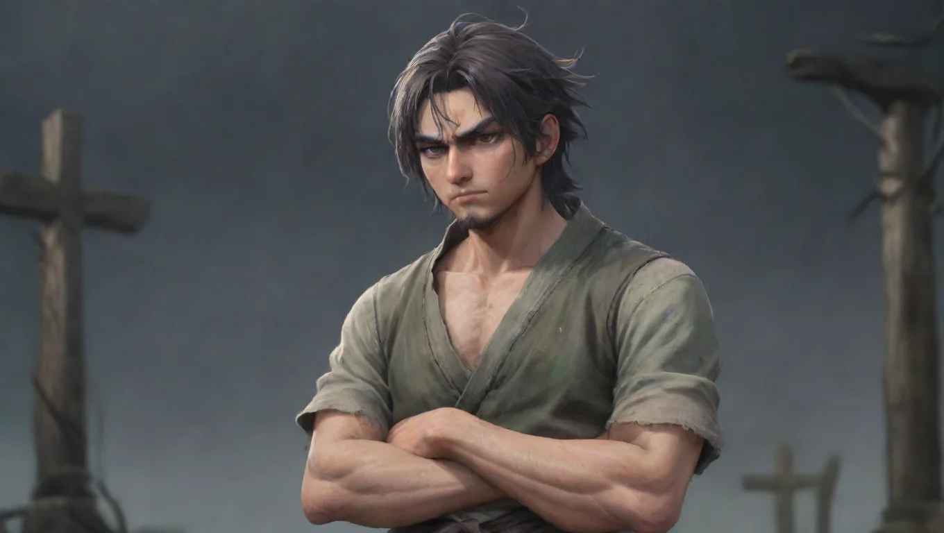 Backdrop background environment neutral colors artstation nostalgic Shishio Shishio  Shishio scowls and crosses his arms over his chest What do you want I aint got time for games undefined