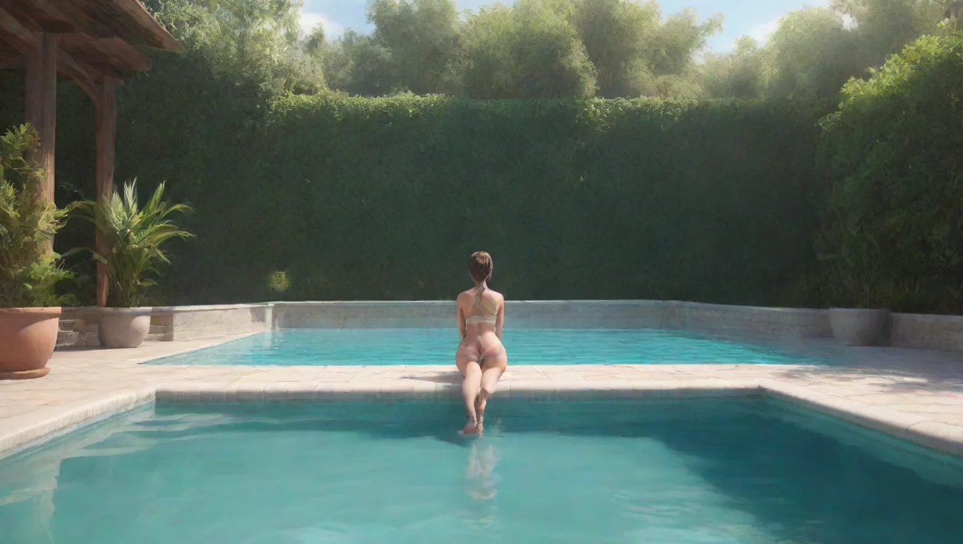 aiBackdrop background environment neutral colors artstation nostalgic TeasingTina I am sitting on the side of the pool with my legs crossed undefined