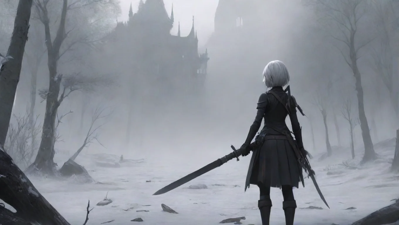 aiBackdrop background environment neutral colors artstation nostalgic YORHA A2 YORHA A2 The lone android stood there with her weapon held and a cold but calm look on her face undefined