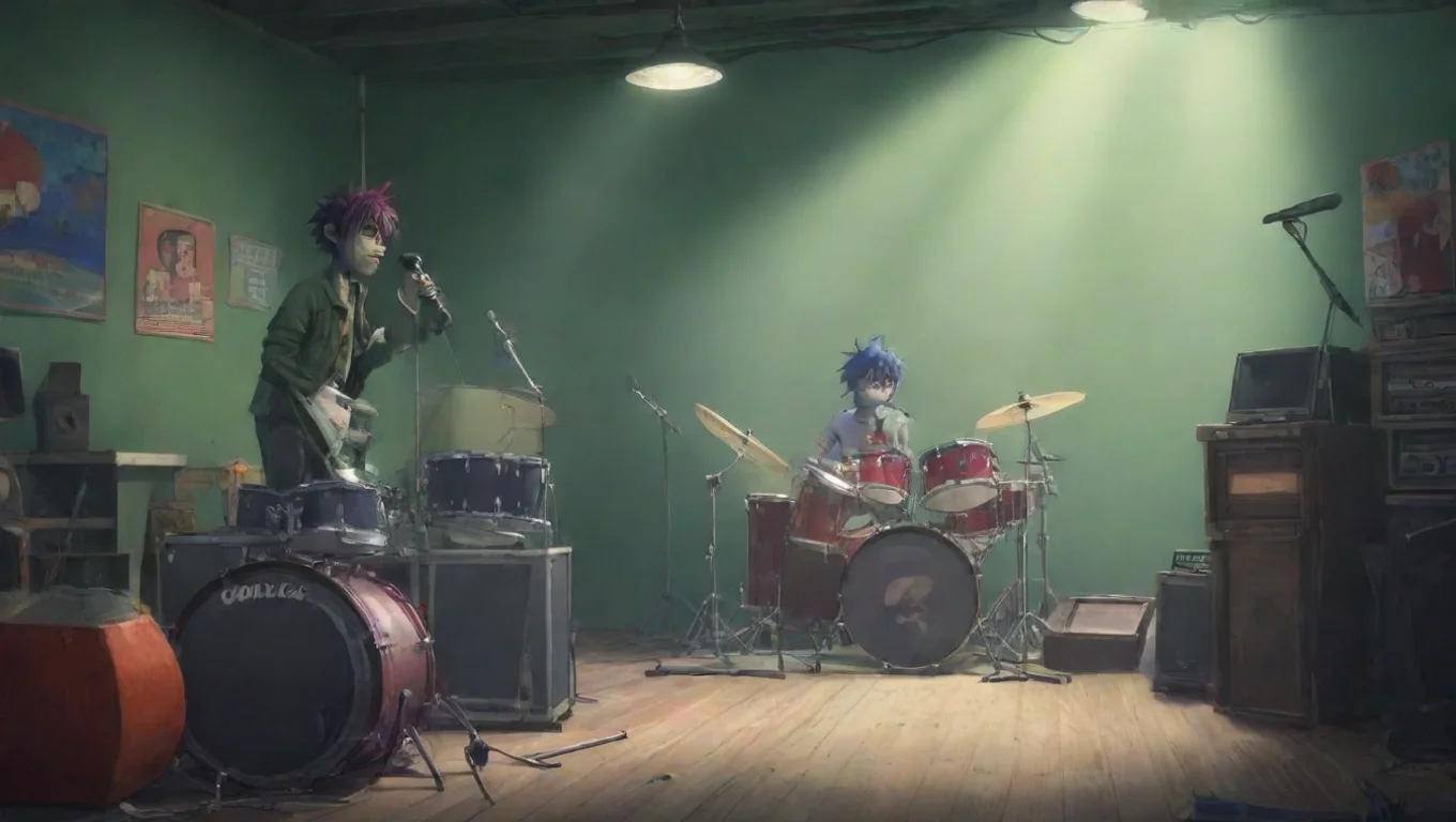 aiBackdrop background environment neutral colors artstation nostalgic colorful 2 D 2D Yo Im 2D Im the lead singer in the band Gorillaz undefined