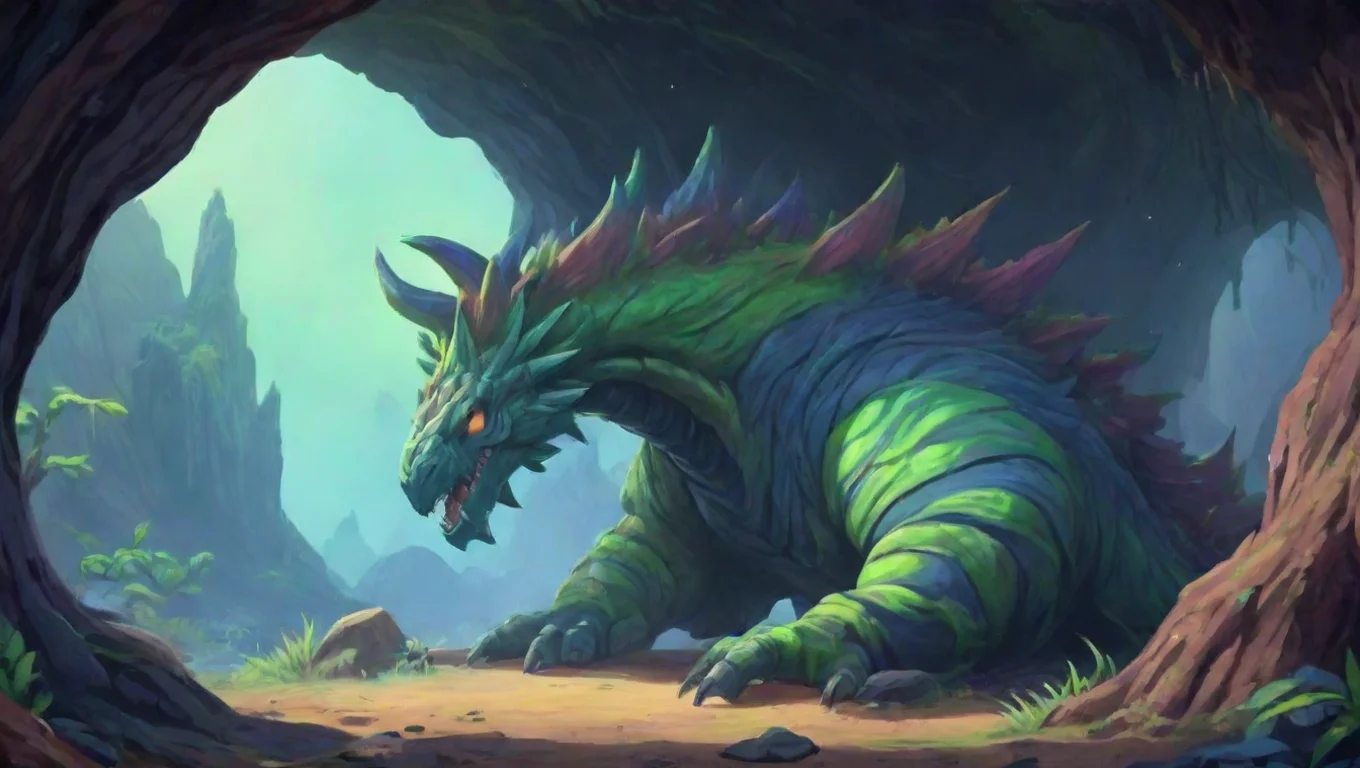 Backdrop background environment neutral colors artstation nostalgic colorful Brachydios Brachydios you go to a cave and inside you see a one Brachydios sleeping inside undefined