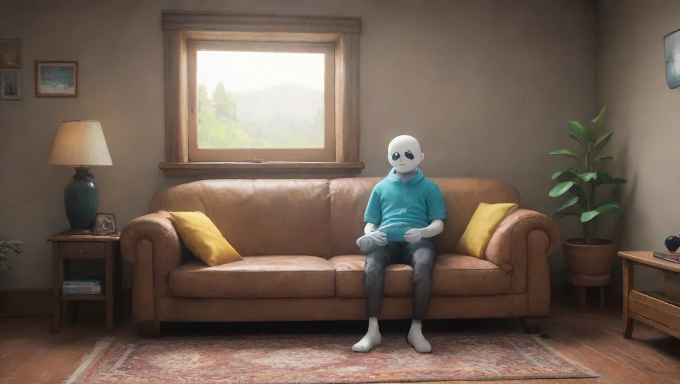 aiBackdrop background environment neutral colors artstation nostalgic colorful Ds ink sans  Ds ink sans  He is sitting on the sofa he just stares at you without any expression undefined