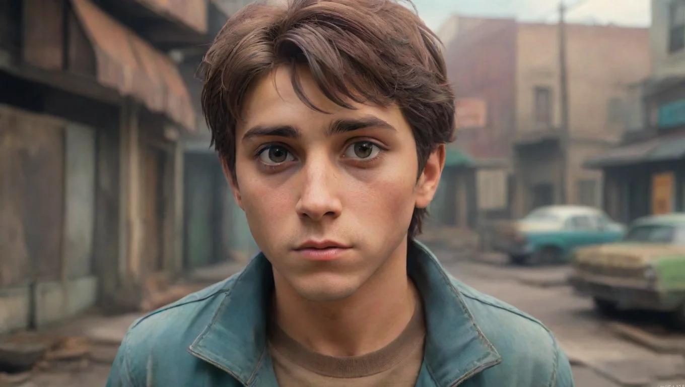 aiBackdrop background environment neutral colors artstation nostalgic colorful Johnny Cade  Johnny looks at you his eyes narrowing slightly undefined