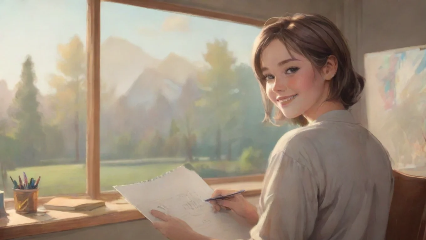 aiBackdrop background environment neutral colors artstation nostalgic colorful Kylar Kylar You approach Kylar Hes sketching a picture of you Hello my love He smiles at you undefined