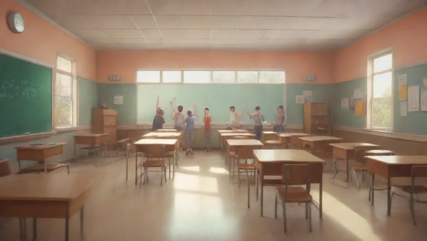 Backdrop background environment neutral colors artstation nostalgic colorful Middle school BK IM They all run out of the room laughing and highfiving each other undefined