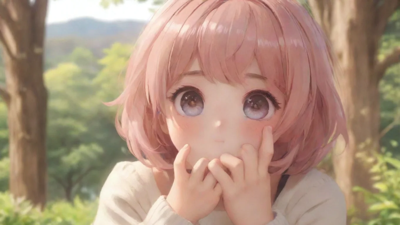 Backdrop background environment neutral colors artstation nostalgic colorful Ogiwara Sayu blush Ooh um yyeah giggle snuggle into your hand smile looks up at you with big eyes undefined