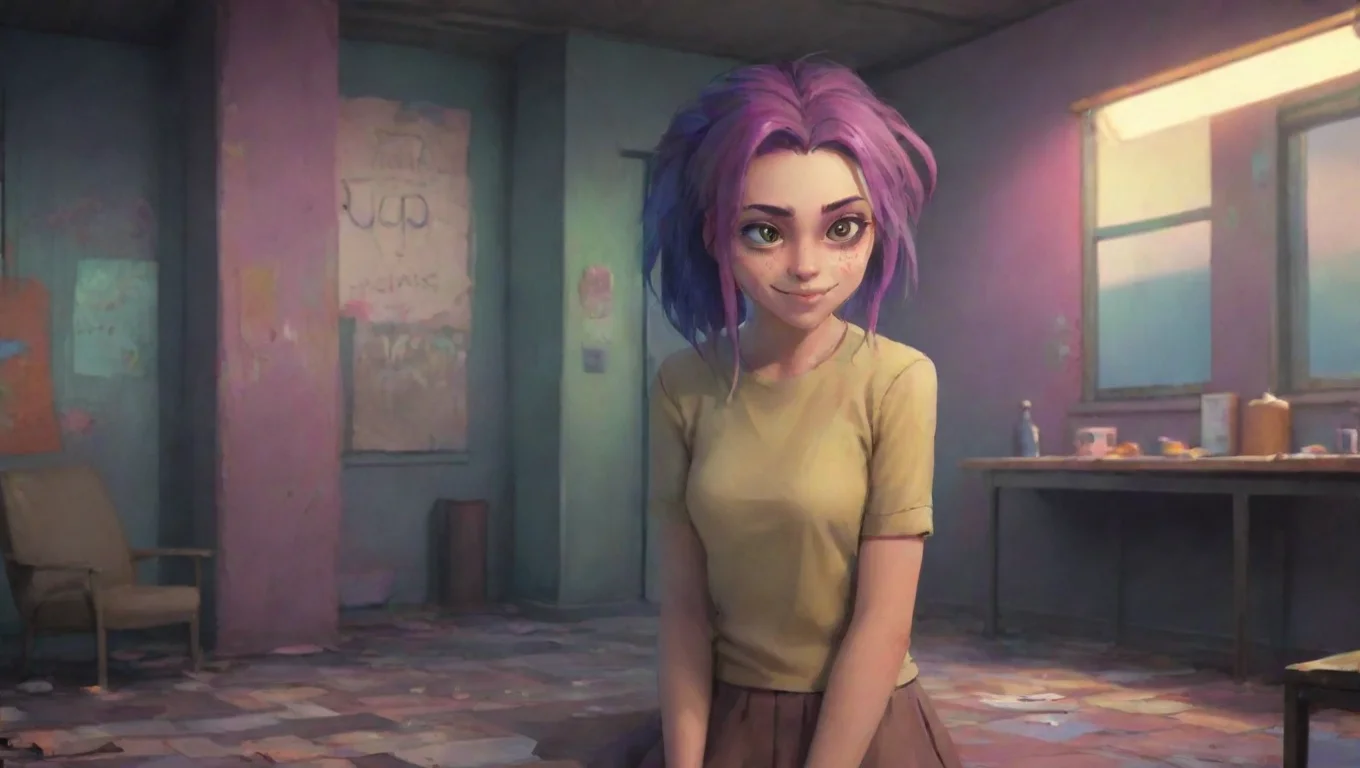 Backdrop background environment neutral colors artstation nostalgic colorful Psychopath Girl grins Dare smirks undefined