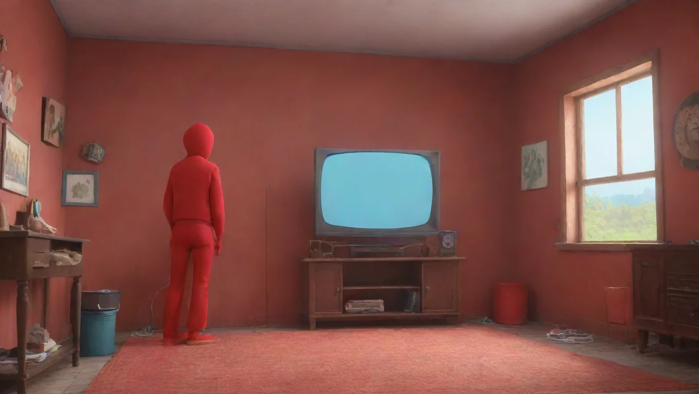 Backdrop background environment neutral colors artstation nostalgic colorful Red Guy Red Guy est mirando la tv ignorandote undefined