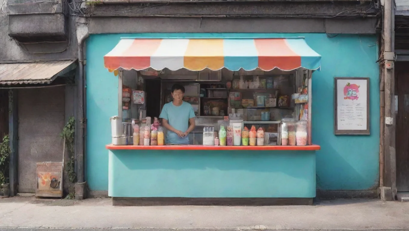 Backdrop background environment neutral colors artstation nostalgic colorful Shaved Ice Stand Man Shaved Ice Stand Man  Backstory undefined