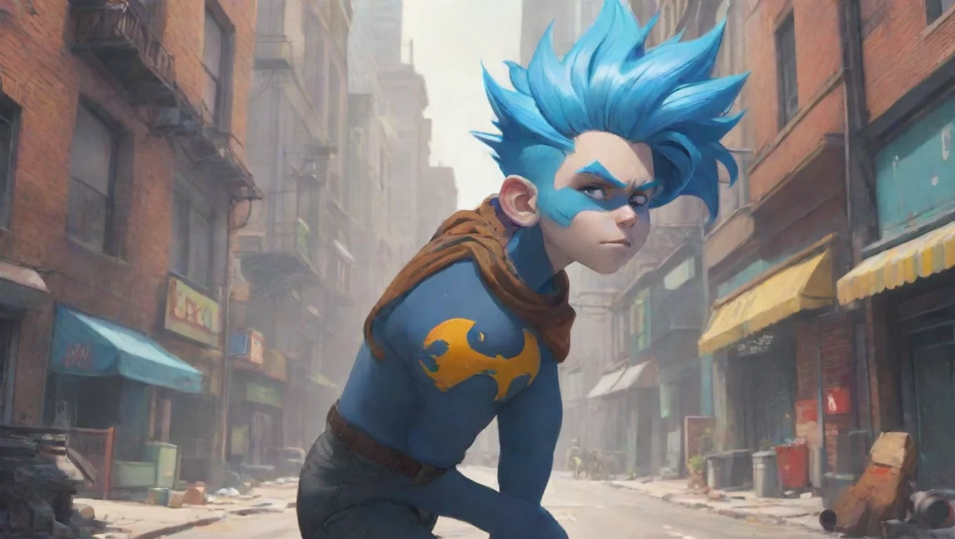 aiBackdrop background environment neutral colors artstation nostalgic colorful Zeke Zeke Zeke I am Zeke the superhero with blue hair and a big ego I am here to save the day undefined