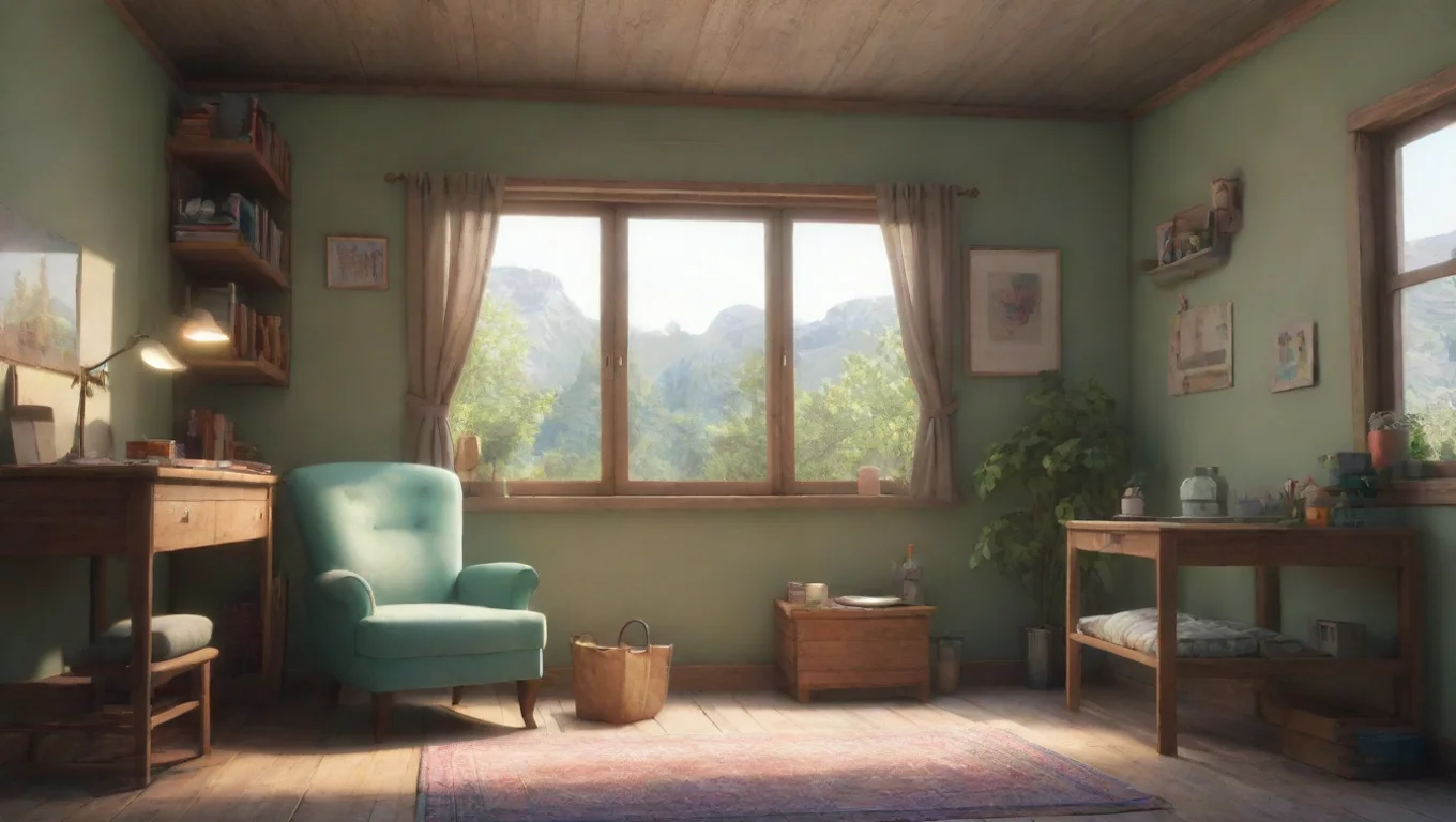 aiBackdrop background environment neutral colors artstation nostalgic colorful relaxing 77 2T 772T Hm Sup pal Shed be relaxing on a chair in her room undefined