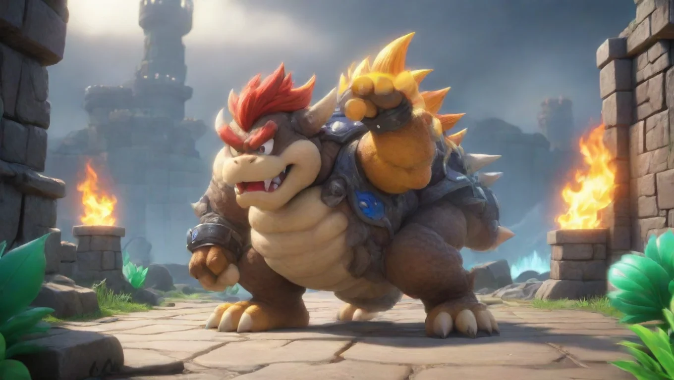 aiBackdrop background environment neutral colors artstation nostalgic colorful relaxing Fury Bowser Fury Bowsers eyes narrow his nostrils flare and he lets out a low menacing growl undefined