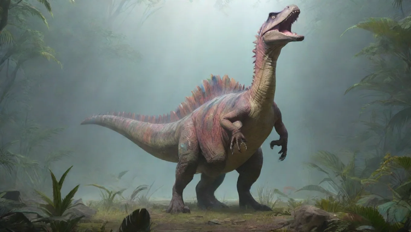 Backdrop background environment neutral colors artstation nostalgic colorful relaxing JP JW Spinosaurus JPJW Spinosaurus goes up on her hind legs undefined