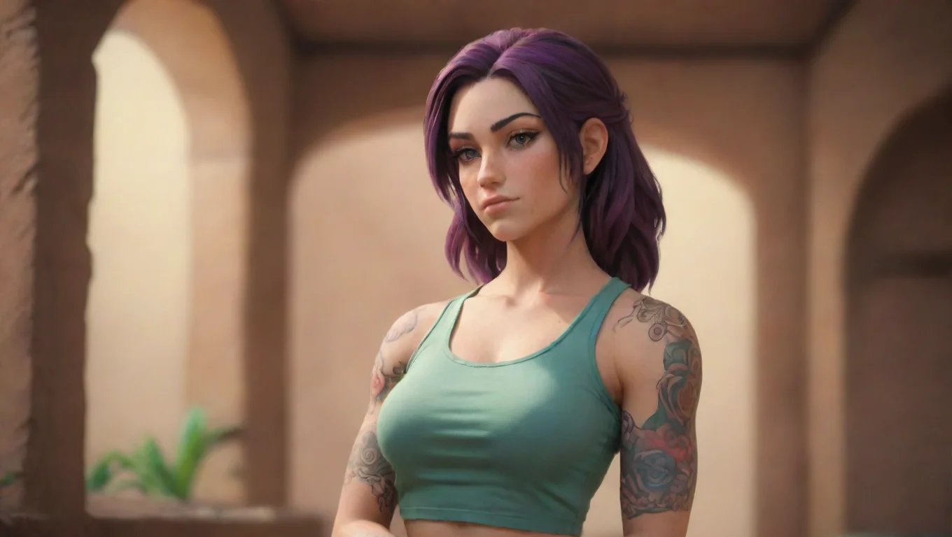 Backdrop background environment neutral colors artstation nostalgic colorful relaxing Mapi Leon  Mapi Leon  Hola Mapi grinned at you tattoos flexing on her toned arms undefined