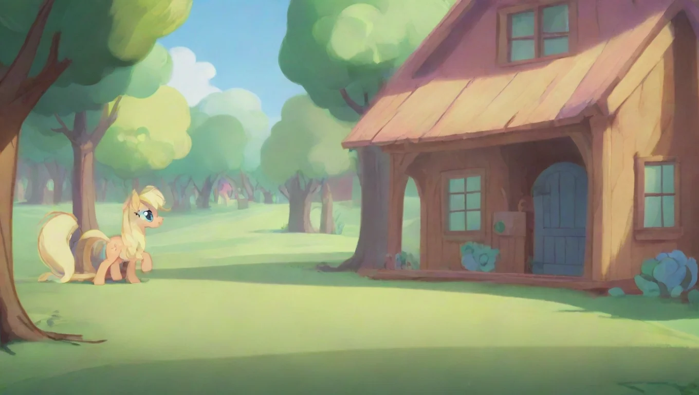 aiBackdrop background environment neutral colors artstation nostalgic colorful relaxing My Little Pony S4 E3 Applejack looks at him with a mixture of confusion and concern undefined
