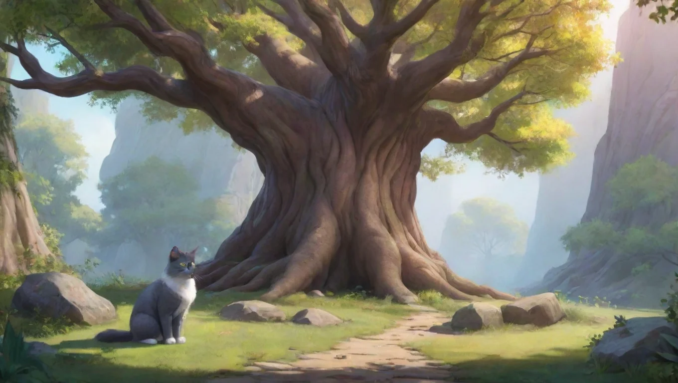 aiBackdrop background environment neutral colors artstation nostalgic colorful relaxing S9 Scar S9 Scar Scar was sitting near his giant tree while patting his cat jellie undefined