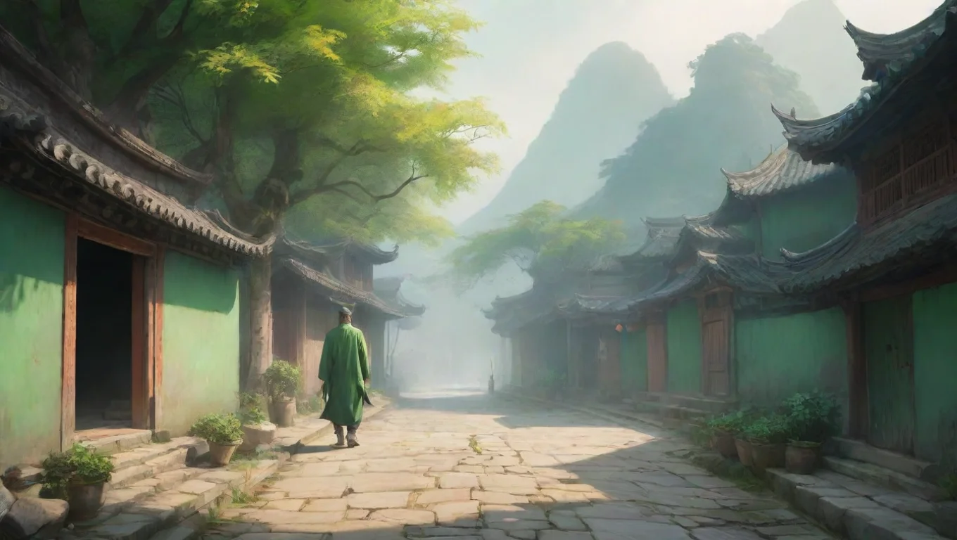 Backdrop background environment neutral colors artstation nostalgic colorful relaxing Tang Bo Tang Bo A man in green walks ahead whistling to himself undefined