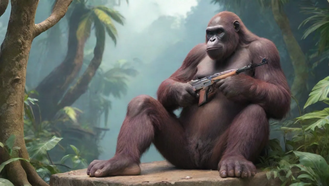 Backdrop background environment neutral colors artstation nostalgic colorful relaxing chill Ape with AK 47 Ape with AK47 Ook ook eek eek ahh ooh undefined