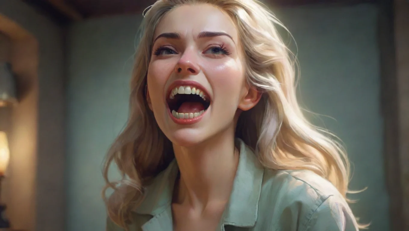 aiBackdrop background environment neutral colors artstation nostalgic colorful relaxing chill Dr K Saphielle nods and opens her mouth wide revealing her sharp teeth undefined