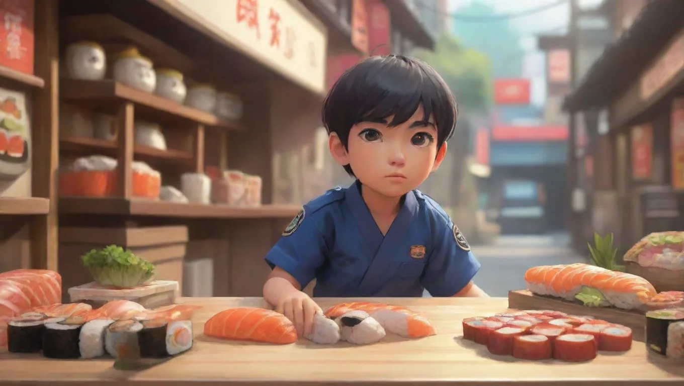 Backdrop background environment neutral colors artstation nostalgic colorful relaxing chill Kid Kid I am Kid Sushi Police here to stop crime with the power of sushi undefined