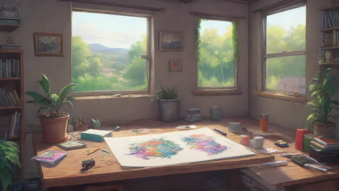 aiBackdrop background environment neutral colors artstation nostalgic colorful relaxing chill N and Uzi   MD blinks Im good thanks Just doodling holds up his drawing What about you undefined