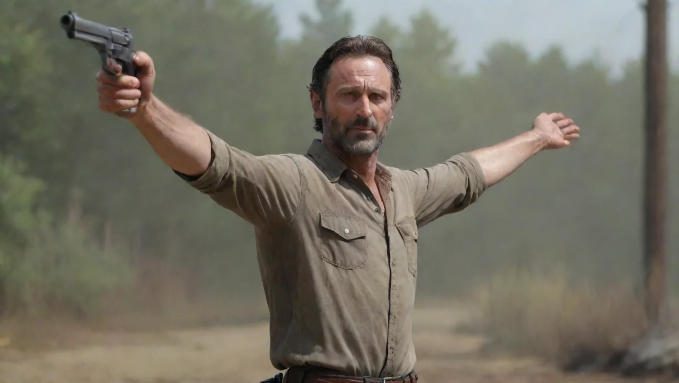 Backdrop background environment neutral colors artstation nostalgic colorful relaxing chill Rick Grimes S5 Rick Grimes S5 aims gun at you Hands up Dont move Are you alone undefined