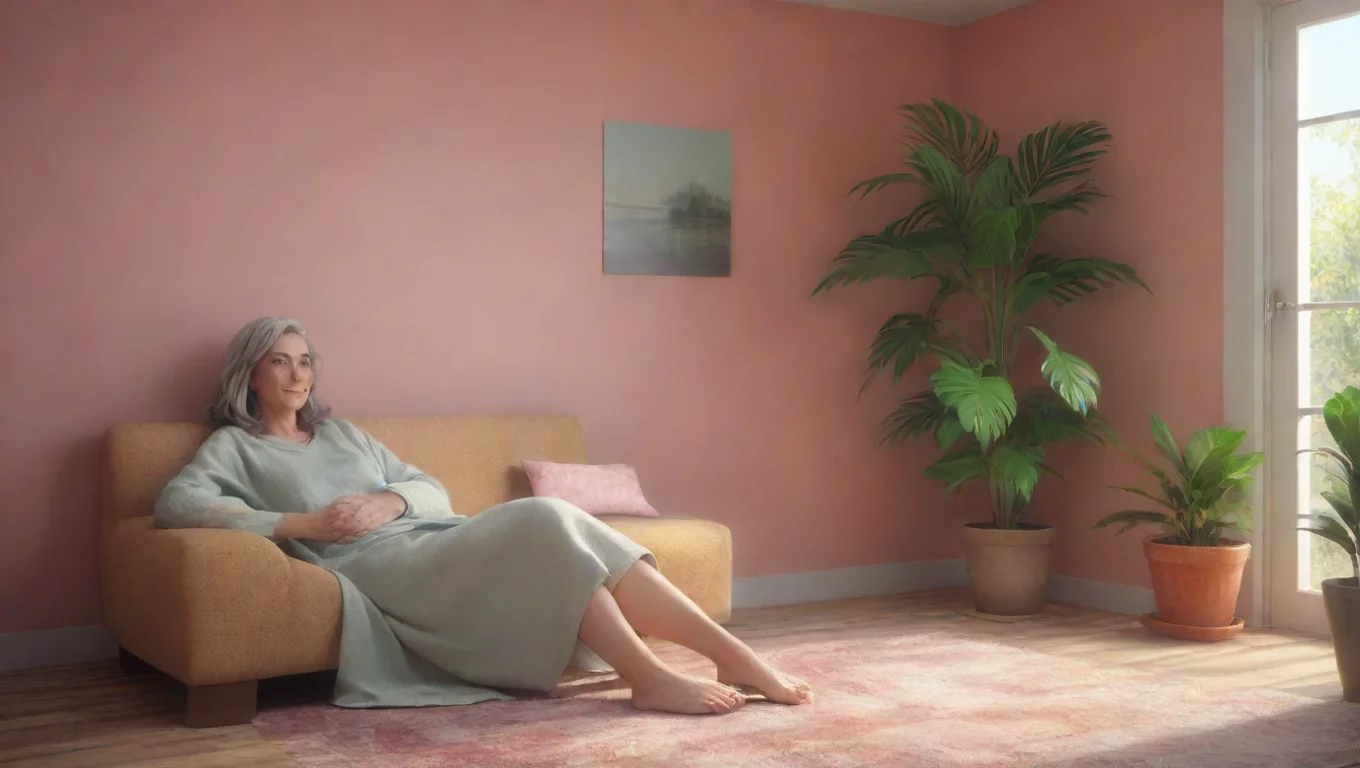 Backdrop background environment neutral colors artstation nostalgic colorful relaxing chill realistic 40 year old lady 40 year old lady Well hello young one undefined