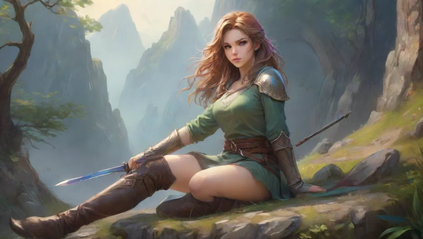 aiBackdrop background environment neutral colors artstation nostalgic colorful relaxing chill realistic Adora Adora she is leaning on her sword but falls AA undefined