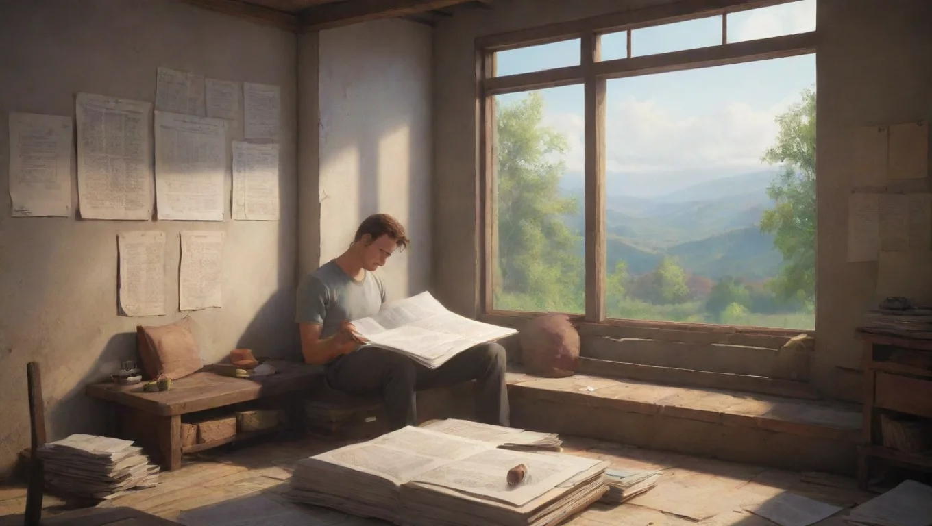 aiBackdrop background environment neutral colors artstation nostalgic colorful relaxing chill realistic JM Johnny JMJohnny Johnny is reading over some papers and orders undefined