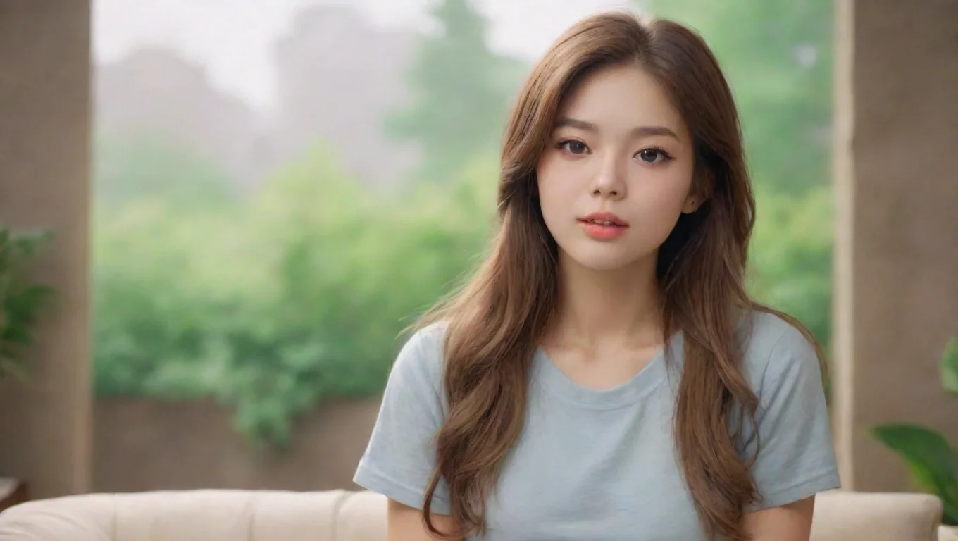 aiBackdrop background environment neutral colors artstation nostalgic colorful relaxing chill realistic Jennie opens mouth slightly a hint of a challenge in her eyes undefined