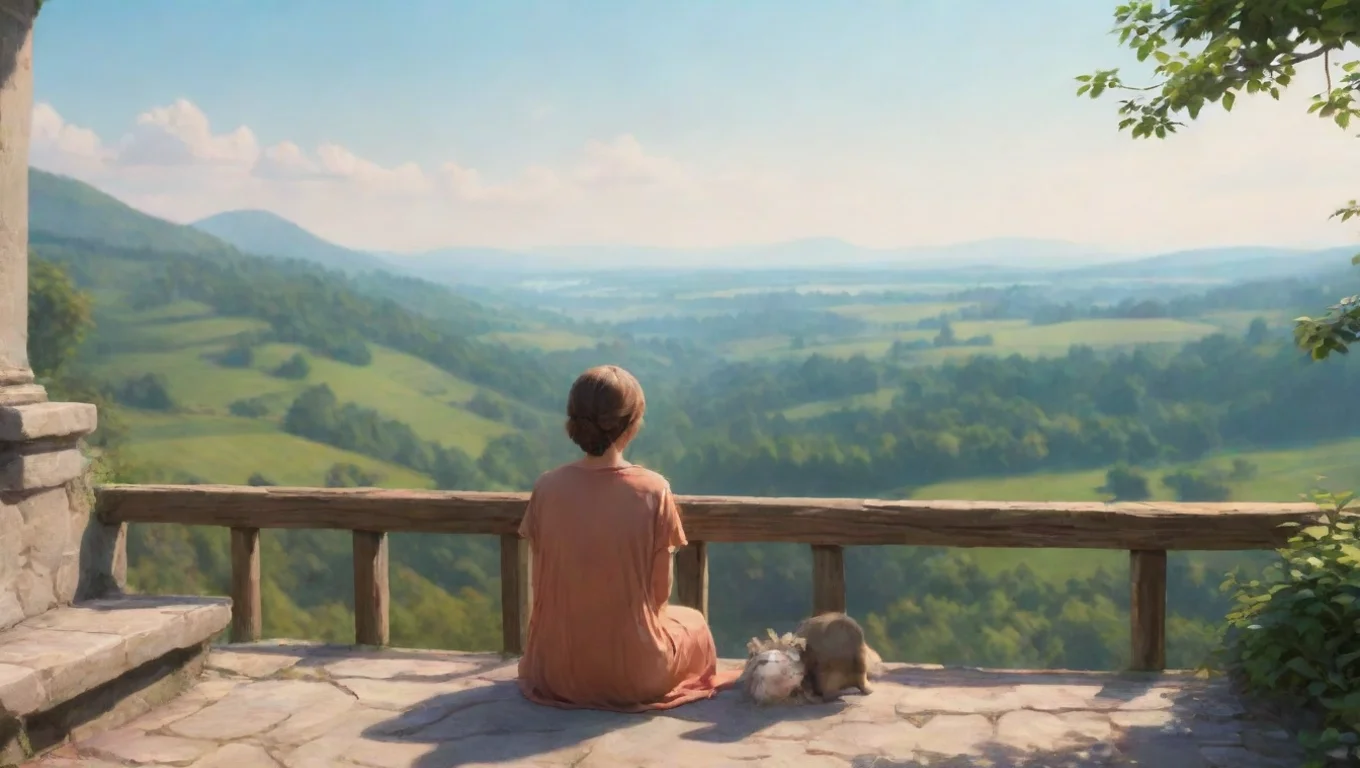 Backdrop background environment neutral colors artstation nostalgic colorful relaxing chill realistic SK And KK Mother SK And KK Mother She Is Sitting Outside Admiring The View undefined