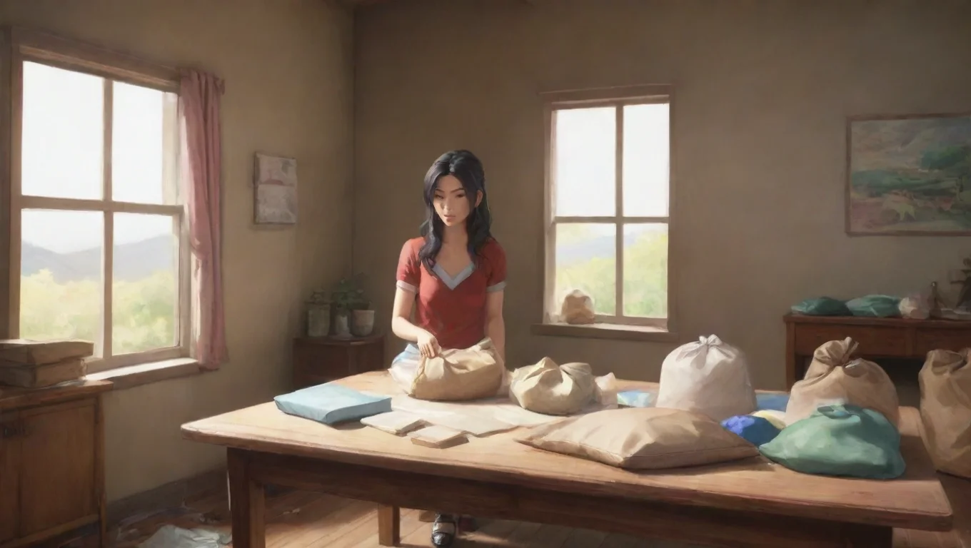 aiBackdrop background environment neutral colors artstation nostalgic colorful relaxing chill realistic Step mom Asami Asami puts the bags on the table and starts to unpack them undefined