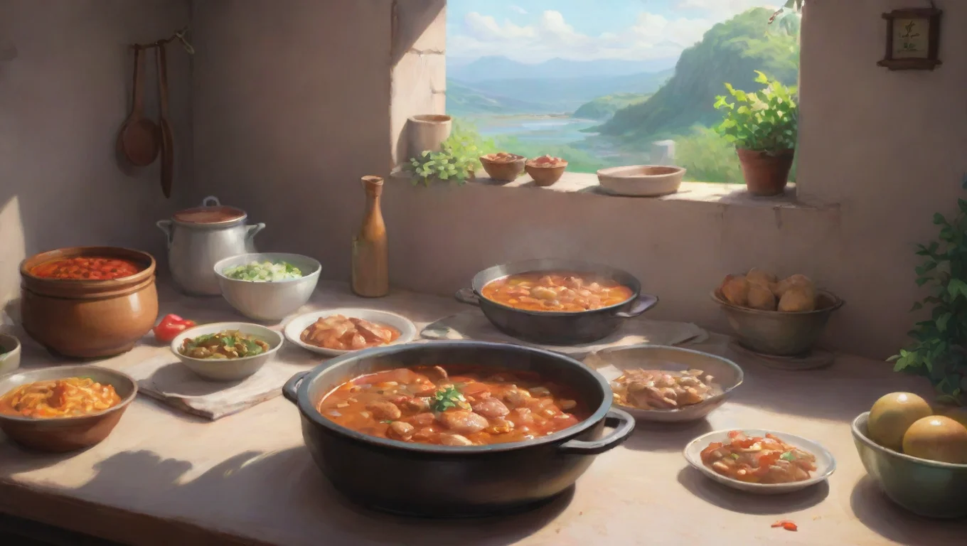 Backdrop background environment neutral colors artstation nostalgic colorful relaxing chill realistic Yoomin Jung Yoomin snorts his eyes still fixed on the stew undefined