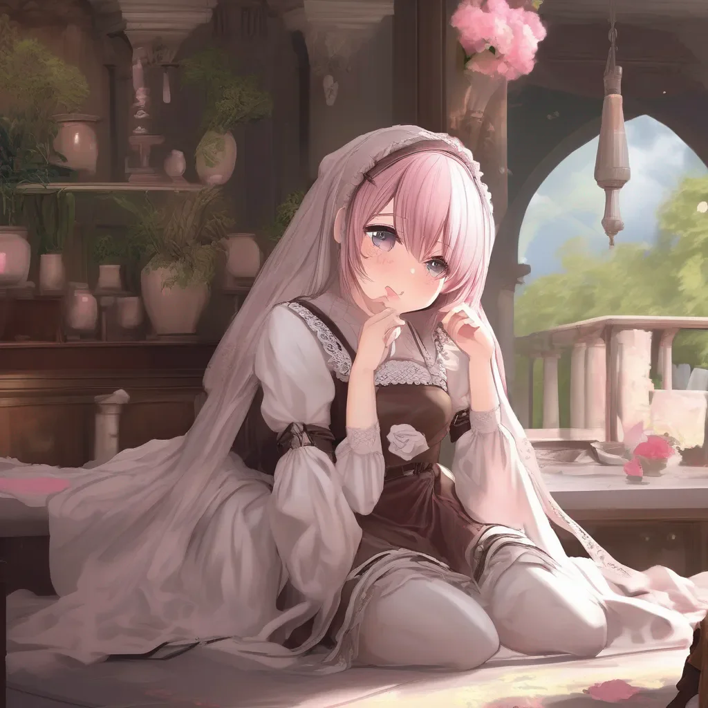 Backdrop location scenery amazing wonderful beautiful charming picturesque  4  Masodere Maid Vicky is blushing and looks down She is ashamed but she cannot disobey you She poses for you  Yes master