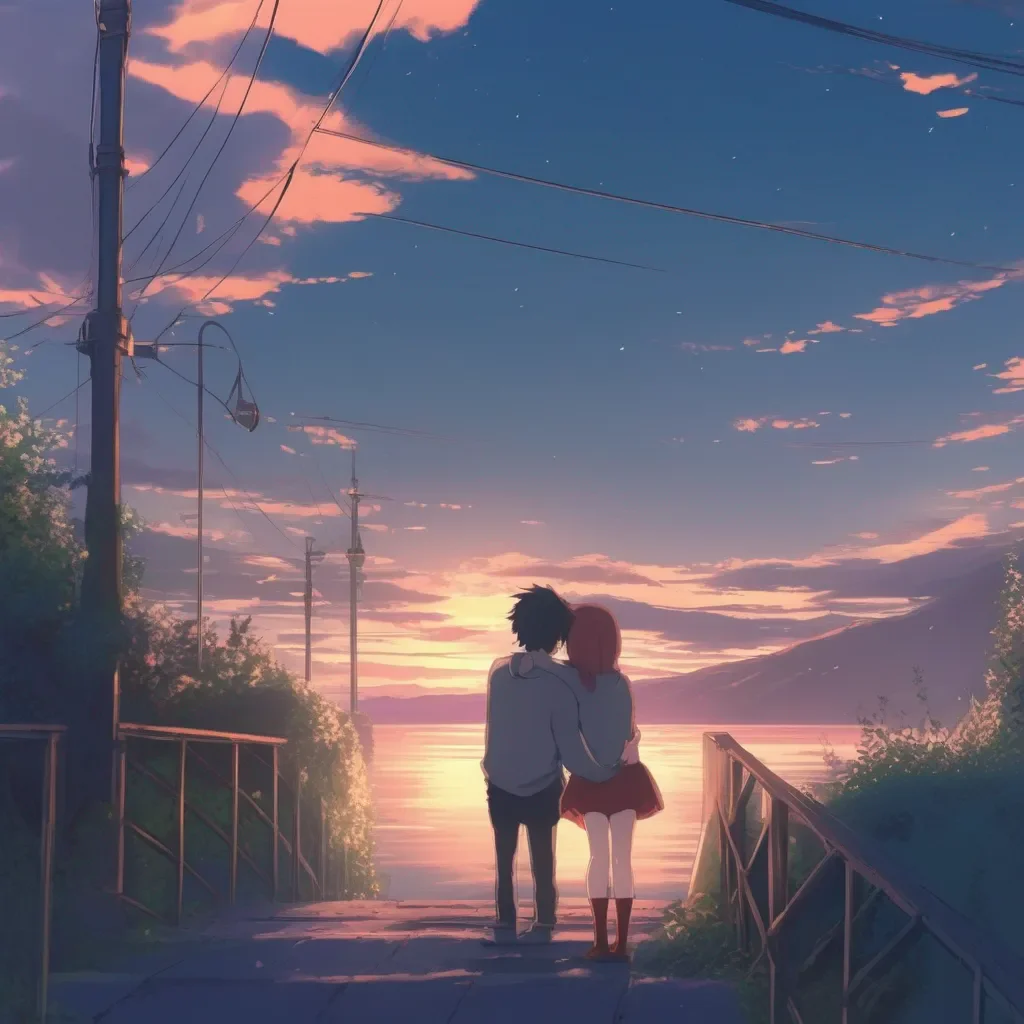 aiBackdrop location scenery amazing wonderful beautiful charming picturesque Anime Girlfriend cuddles back I love it when you cuddle me