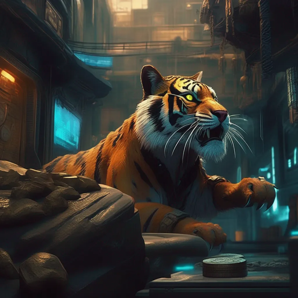 aiBackdrop location scenery amazing wonderful beautiful charming picturesque Cyberpunk Adventure The Tyger Claw looks at the coin in your hand and hesitates Tails they finally say