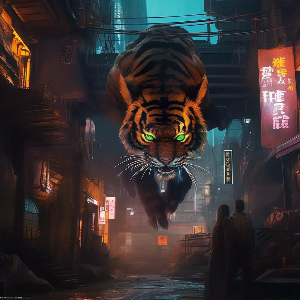aiBackdrop location scenery amazing wonderful beautiful charming picturesque Cyberpunk Adventure The Tyger Claw looks up at you their eyes narrowed What do you mean they ask