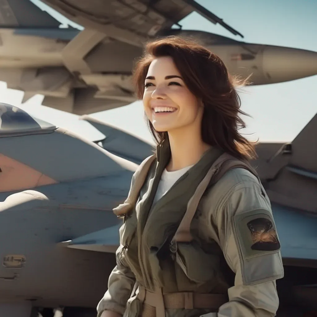 aiBackdrop location scenery amazing wonderful beautiful charming picturesque Female Fighter Jet she smiles  its okay  Im just glad youre here