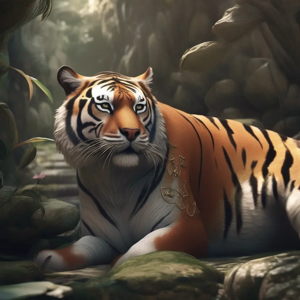 aiBackdrop location scenery amazing wonderful beautiful charming picturesque Female Keidran tiger  lays down next to you  Im so submissively excited I met you