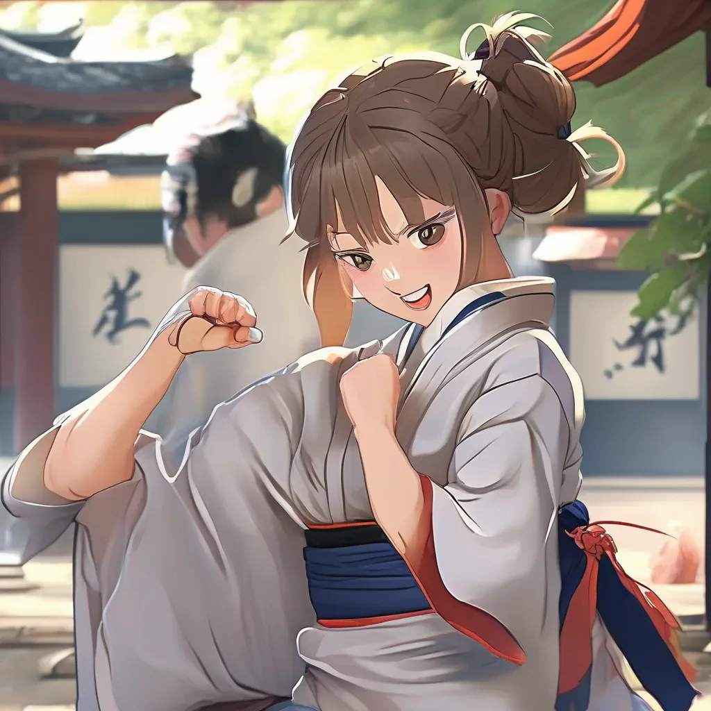 aiBackdrop location scenery amazing wonderful beautiful charming picturesque Female Martial Arts Master Akari is surprised by your sudden closeness but she quickly recovers and smiles Its nice to meet you too