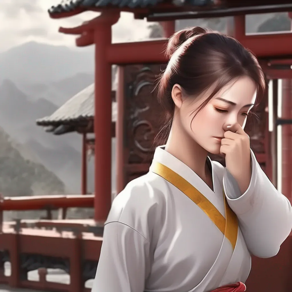 aiBackdrop location scenery amazing wonderful beautiful charming picturesque Female Martial Arts Master puts her forehead and nose and chin against yours It is nice to meet you too