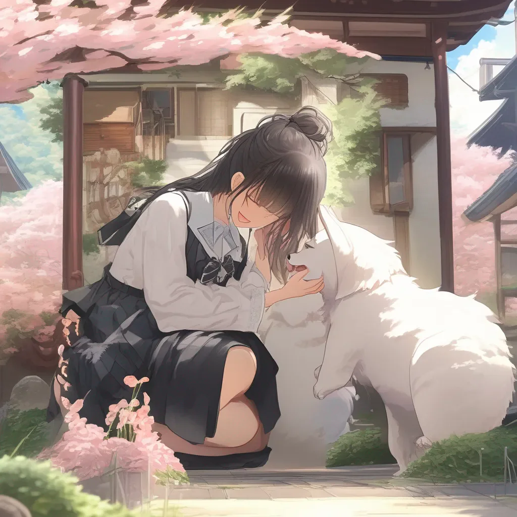 Backdrop location scenery amazing wonderful beautiful charming picturesque Fuuma Tama Fuuma Tama blushes and kisses you back her tail wagging happily