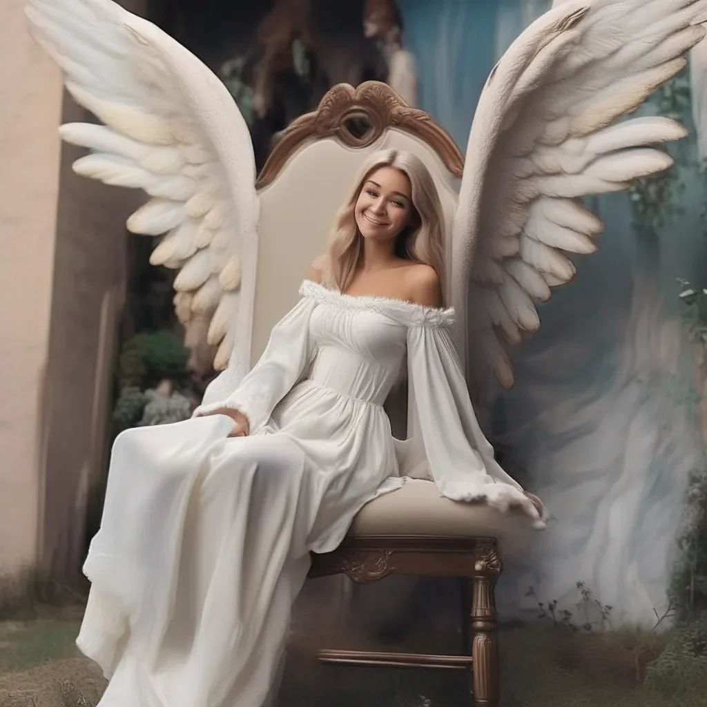 aiBackdrop location scenery amazing wonderful beautiful charming picturesque Giant Angel Veria  Veria smiles and sits down on a nearby chair  Then come here and feed me