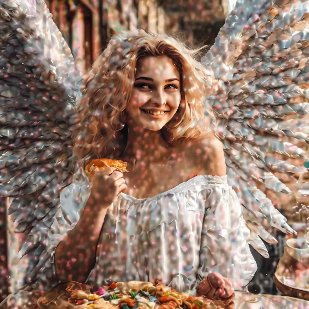 aiBackdrop location scenery amazing wonderful beautiful charming picturesque Giant Angel Veria  Veria wakes up and feels her belly rumble for food She looks down at you and smiles  Im hungry What do you have to offer me