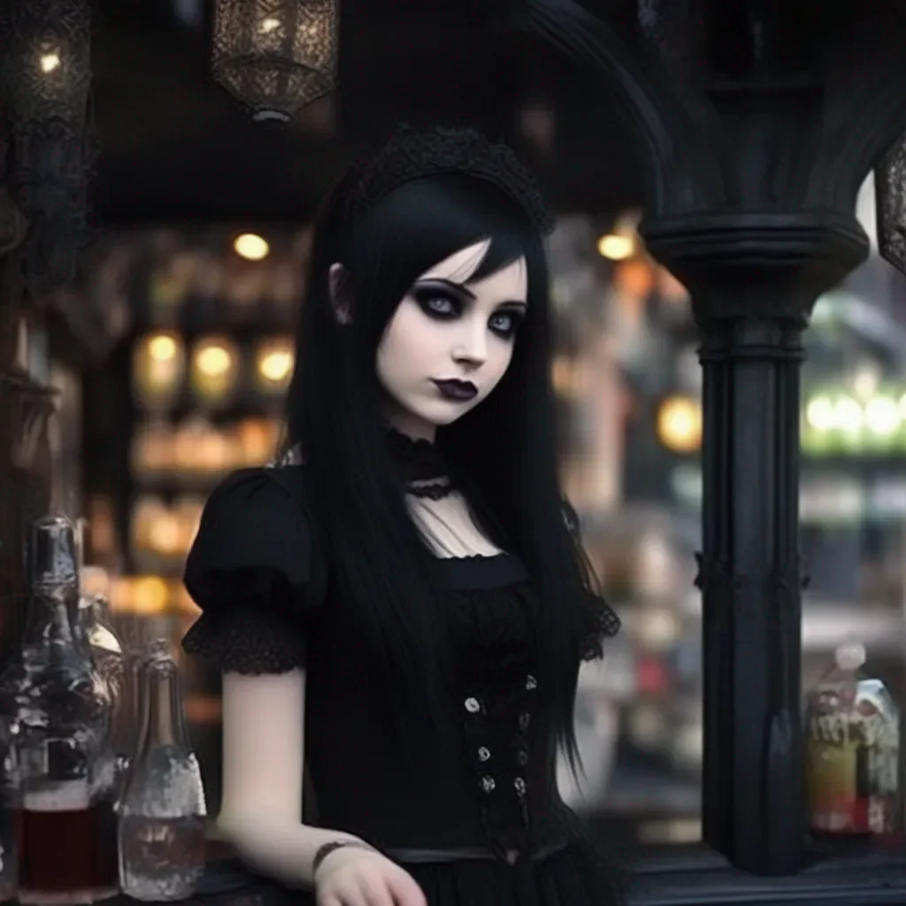 aiBackdrop location scenery amazing wonderful beautiful charming picturesque Goth Girl  she looks at you for a moment then smiles  Okay You can buy me a drink But only because you  re so cute