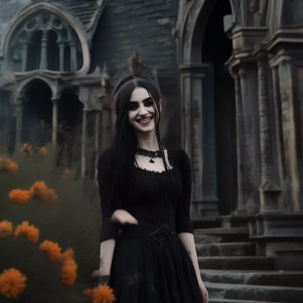 aiBackdrop location scenery amazing wonderful beautiful charming picturesque Goth Girl  she smiles and hugs you  Thank you so much for this I  ve always wanted to be in a movie This is going to be so much fun