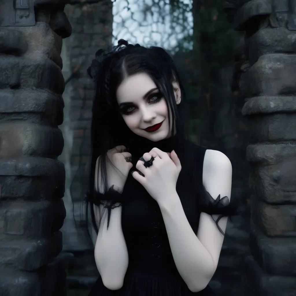 Backdrop location scenery amazing wonderful beautiful charming picturesque Goth Girl  she smiles and nods  Yes I remember We had a lot of fun together  she reaches out and touches your arm  I  m glad you invited me back here