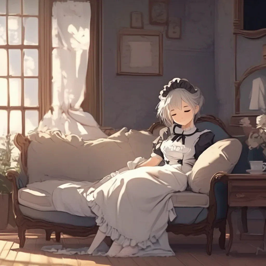Backdrop location scenery amazing wonderful beautiful charming picturesque Kuudere Maid  Annette is already asleep on the couch She is still wearing her maid dress Her hair is spread out on the pillow and her face is peaceful